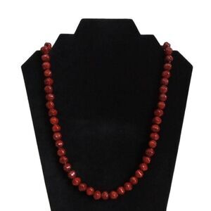 Dark Red Glossy Marble Finish Plastic Beaded Lightweight Single Strand Necklace